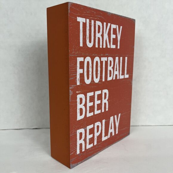 Wooden Box Sign Turkey Football Beer Replay 5x7 inch Decorative Home Art - Picture 2 of 6
